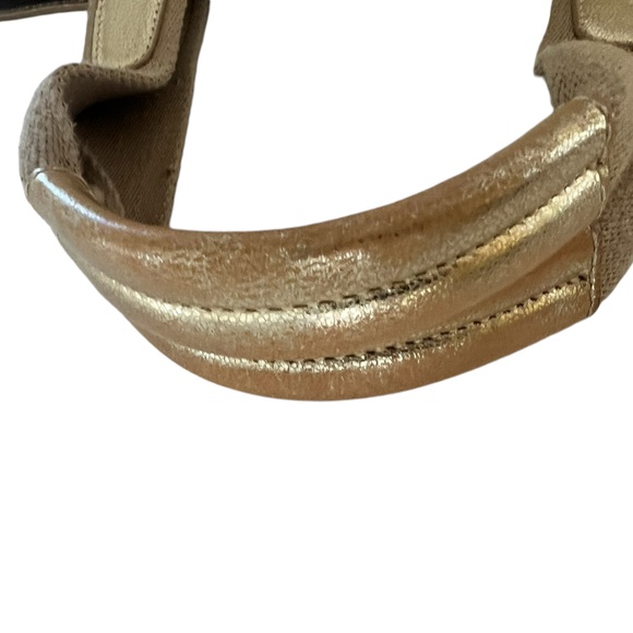 Tory Burch Golden Metallic Travel Tote Bag leather embossed logo lined - Picture 7 of 16